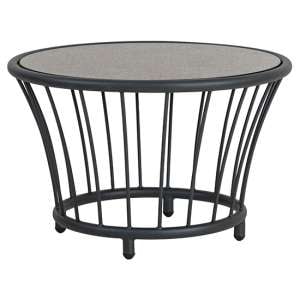 Crod Outdoor Pebble Wooden Top Side Table With Grey Metal Frame