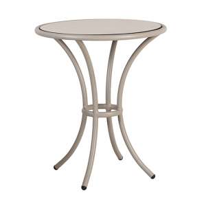 Crod Outdoor Sand Wooden Bistro Table With Beige Metal Frame