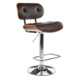 Crofton Bar Chair In Brown Leather Seat With Chrome Base