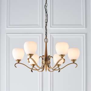 Cua 6 Lights Ceiling Pendant Light In Brass With Opal Glass