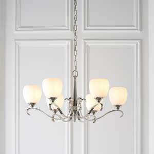 Cua 6 Lights Ceiling Pendant Light In Nickel With Opal Glass