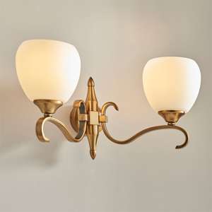Cua Twin Wall Light In Antique Brass With Opal Glass