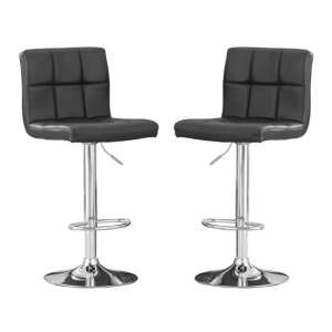 Cubik Black Faux Leather Bar Stools With Chrome Base In Pair