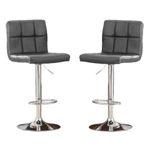 Cubik Grey Faux Leather Bar Stools With Chrome Base In Pair