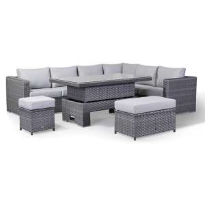 Cuiaba Lounge Corner Sofa With Rising Dining Table In Grey