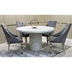 Cupric Round Gloss Marble Dining Table 4 Artemis Grey Chairs