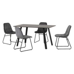 Baudoin Wooden Dining Table With 4 Lyster Grey Chairs