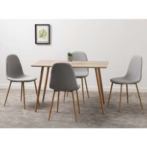 Bakerloo Wooden Dining Set In Oak With 4 Grey Fabric Chairs