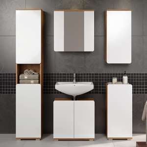 Curug High Gloss Bathroom Furniture Set 6 In White And Oak