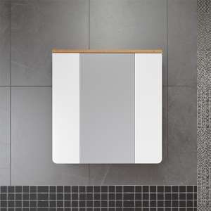 Curug High Gloss Mirrored Bathroom Cabinet In White And Oak