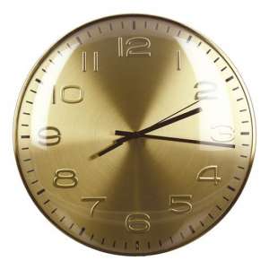 Curved Glass Wall Clock With Gold Metal Frame
