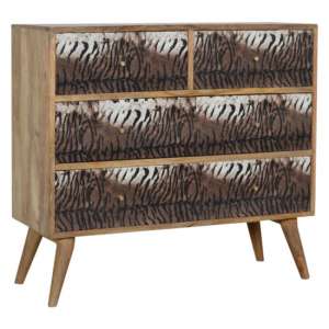Cuzco Wooden Chest Of 4 Drawers In Tiger Print And Oak Ish