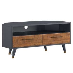 Cypre Corner Wooden TV Stand 2 Drawers In Pine And Cobalt Grey