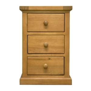 Cyprian Wooden Bedside Cabinet In Chunky Pine With 3 Drawers
