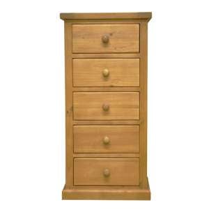 Cyprian Wooden Tall Chest Of Drawers In Chunky Pine 5 Drawers