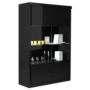 Dabria LED Display Cabinet In Black High Gloss With 1 Glass Door