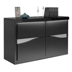 Dabria LED Wooden Sideboard In Black High Gloss With 2 Doors