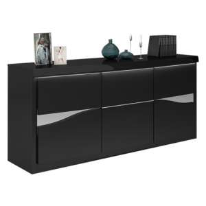 Dabria LED Wooden Sideboard In Black High Gloss With 3 Doors