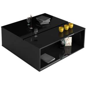 Dabria Lift-Up Top Wooden Coffee Table In Black High Gloss