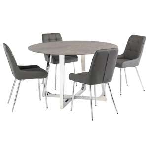 Dacia Round 130cm Grey Marble Dining Table 4 Aggie Grey Chairs