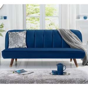 Daclos Velvet Sofa Bed In Blue With Solid Wood Legs