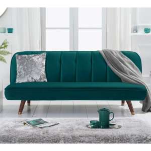 Daclos Velvet Sofa Bed In Green With Solid Wood Legs