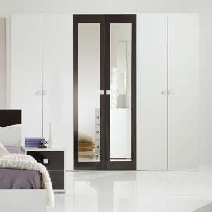 Dafne Wooden 6 Doors Wardrobe In White And Black Gloss Lacquer