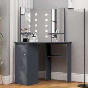 Dagna Corner Wooden Dressing Table In Grey With LED Lights