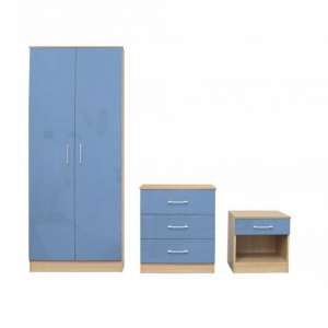 Daventry Bedroom Set In Blue Gloss And Matt Oak Finish