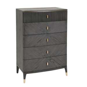 Dalius Tall Wooden Chest Of 5 Drawers In Ebony