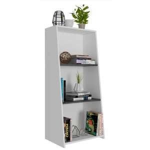 Dunster Low Wooden Bookcase In White And Carbon Grey