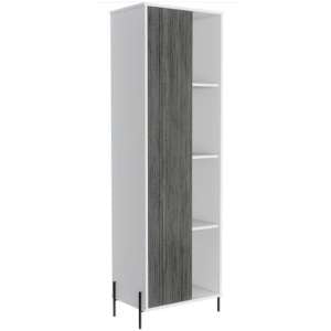 Dunster Tall Wooden Display Cabinet In White And Carbon Grey