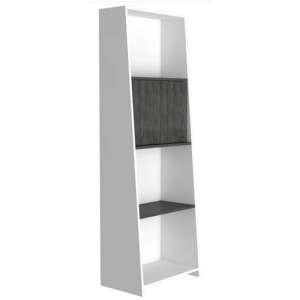 Dunster Wooden Bookcase In White And Carbon Grey With 2 Doors