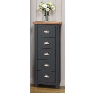Dallon Narrow Wooden Chest Of 5 Drawers In Midnight Blue