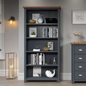 Dallon Tall Wooden Bookcase In Midnight Blue