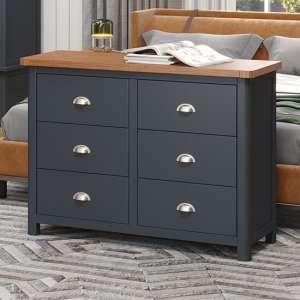 Dallon Wide Wooden Chest Of 6 Drawers In Midnight Blue