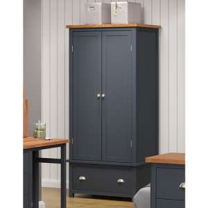 Dallon Wooden Wardrobe With 2 Doors 1 Drawer In Midnight Blue