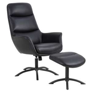 Dalore Faux Leather Lounge Chair With Footstool In Black