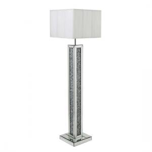Dalphine Floor Lamp In Cream Shade With Mirrored Panel
