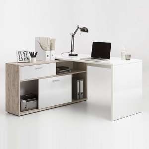 Dalton Corner Computer Desk In Sand Oak And Gloss White