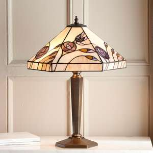 Damselfly Tiffany Glass Table Lamp In Aeep Antique Patina