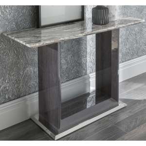 Daniela Marble Console Table With High Gloss Base In Grey