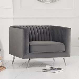 Daniele Velvet Upholstered Armchair In Grey