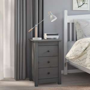 Danik Pine Wood Bedside Cabinet With 3 Drawers In Grey