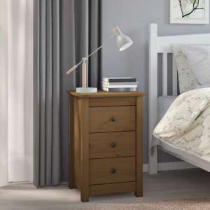 Danik Pine Wood Bedside Cabinet With 3 Drawers In Honey Brown