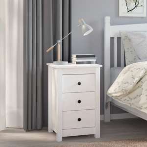 Danik Pine Wood Bedside Cabinet With 3 Drawers In White