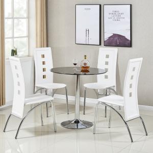 Dante Glass Dining Table In Black With 4 Bellini White Chairs