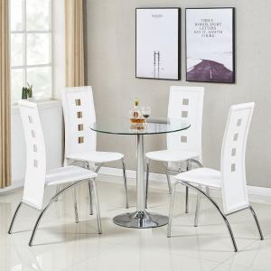 Dante Glass Dining Table In Clear With 4 Bellini White Chairs