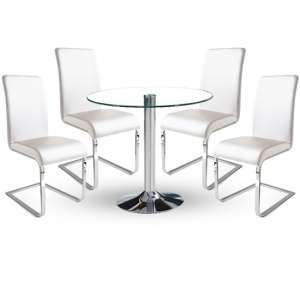 Dante Dining Table In Clear Glass With 4 Lotte White Chairs