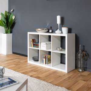 Darby Shelving Unit In White High Gloss With 6 Compartments